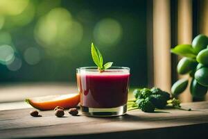 une verre de jus avec des fruits et des légumes. généré par ai photo