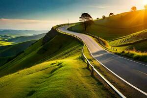 le route à le le coucher du soleil. généré par ai photo