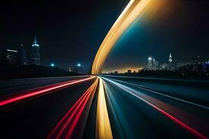 une longue exposition photographier de une ville à nuit. généré par ai photo