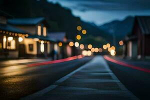 une rue avec lumières sur dans le Contexte. généré par ai photo