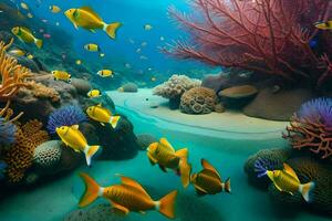 une corail récif avec poisson et autre corail. généré par ai photo