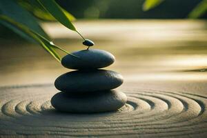 Zen des pierres empilés sur Haut de chaque autre dans une cercle. généré par ai photo