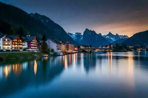 le ville de Altenburg dans le Alpes à crépuscule. généré par ai photo