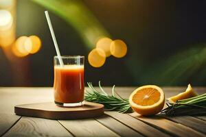 une verre de jus avec un Orange tranche et Romarin. généré par ai photo