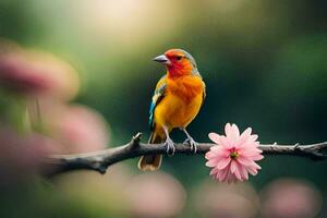 photo fond d'écran oiseau, le fleur, le soleil, le oiseau, le fleur, le oiseau,. généré par ai