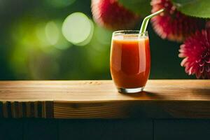 une verre de jus sur une en bois tableau. généré par ai photo