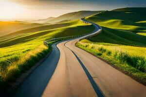 le route à le le coucher du soleil. généré par ai photo