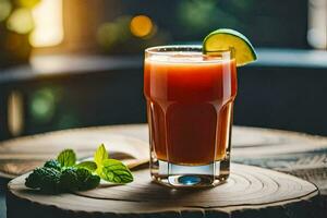 une verre de jus avec une citron vert et menthe. généré par ai photo