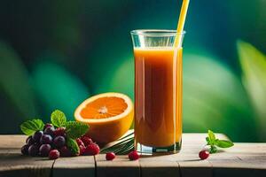 une verre de Orange jus avec baies et menthe. généré par ai photo