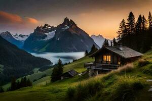 le maison dans le montagnes, le montagnes, montagnes, montagnes, nature, la nature HD fond d'écran. généré par ai photo