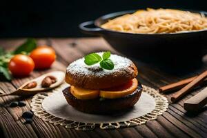 une Burger avec tomate, fromage et basilic sur une en bois tableau. généré par ai photo