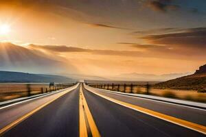 une Autoroute avec le Soleil brillant plus de il. généré par ai photo