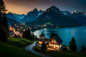 le village de Suisse. généré par ai photo