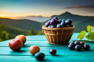 les raisins dans une panier sur une tableau. généré par ai photo