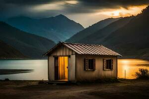 le maison de le lac. généré par ai photo