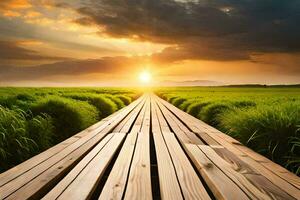 une en bois promenade pistes à le Soleil. généré par ai photo