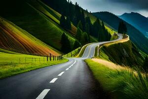 une enroulement route dans le montagnes. généré par ai photo