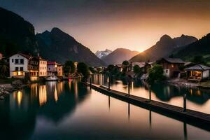 photo fond d'écran le ciel, montagnes, eau, lac, loger, rivière, montagnes, lac,. généré par ai