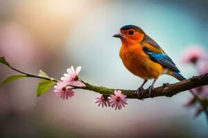 photo fond d'écran oiseau, le fleurs, printemps, le fleurs, le oiseau, le oiseau, le. généré par ai