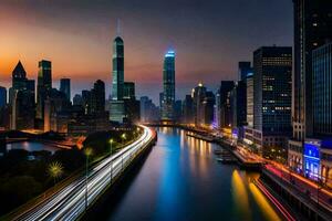 le Chicago horizon à nuit. généré par ai photo