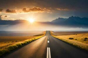 une longue vide route s'étire à travers le horizon. généré par ai photo