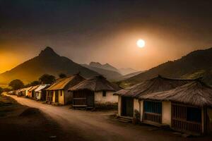 photo fond d'écran le ciel, montagnes, coucher de soleil, le village, le village, le village, le. généré par ai