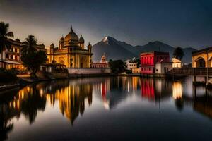 le ville de delhi à crépuscule. généré par ai photo