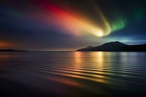 le aurore borealis plus de le lac. généré par ai photo