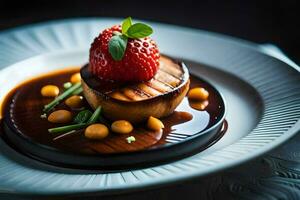 une assiette avec une plat de nourriture sur il. généré par ai photo