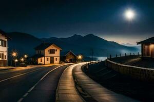 photo fond d'écran le ciel, montagnes, route, le lune, nuit, le route, le lune. généré par ai