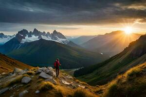 le Soleil monte plus de le montagnes dans le Contexte. généré par ai photo