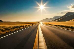 une longue route avec le Soleil brillant plus de il. généré par ai photo