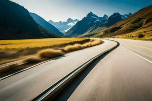 une route dans le montagnes avec montagnes dans le Contexte. généré par ai photo