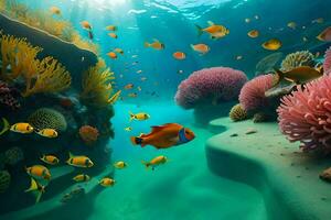 un sous-marin scène avec coloré poisson et corail. généré par ai photo