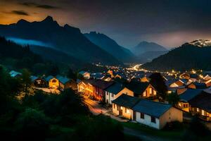 photo fond d'écran le ciel, montagnes, nuit, le village, le montagnes, le village, le. généré par ai