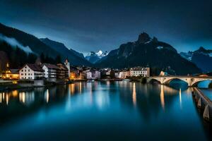 le ville de Anne, Suisse, à nuit. généré par ai photo