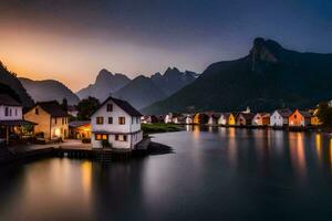 photo fond d'écran le ciel, montagnes, eau, Maisons, le mer, Norvège, le F. généré par ai