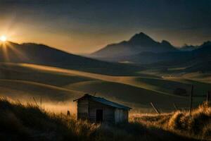 le Soleil monte plus de le montagnes dans le Contexte. généré par ai photo