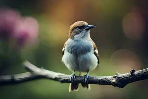 une petit oiseau est séance sur une branche. généré par ai photo