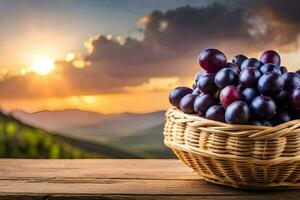 les raisins dans une panier sur une tableau. généré par ai photo