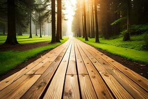 en bois chemin dans le forêt. généré par ai photo