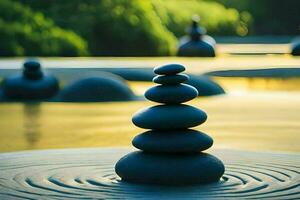 Zen des pierres dans le l'eau. généré par ai photo