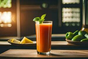 une verre de Orange jus avec une tranche de citron. généré par ai photo