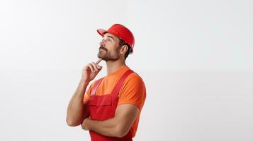 américain ouvrier dans réfléchi pose ai généré photo