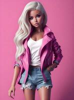 Barbie poupée mignonne blond fille rose tenue rose fond d'écran ai génératif photo