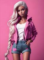 Barbie poupée mignonne blond fille rose tenue rose fond d'écran ai génératif photo