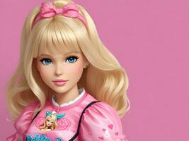 Barbie poupée mignonne blond fille rose tenue rose fond d'écran ai génératif photo