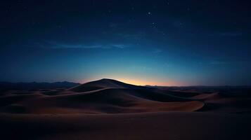 désert le sable dunes à nuit avec étoilé ciel. 3d le rendu génératif ai photo