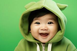 ai généré studio portrait de mignonne peu bébé enfant de différent nationalités sur différent couleurs Contexte photo