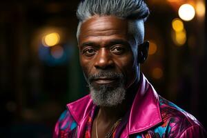 ai généré studio portrait de Beau personnes âgées vieux africain homme sur différent couleurs Contexte photo